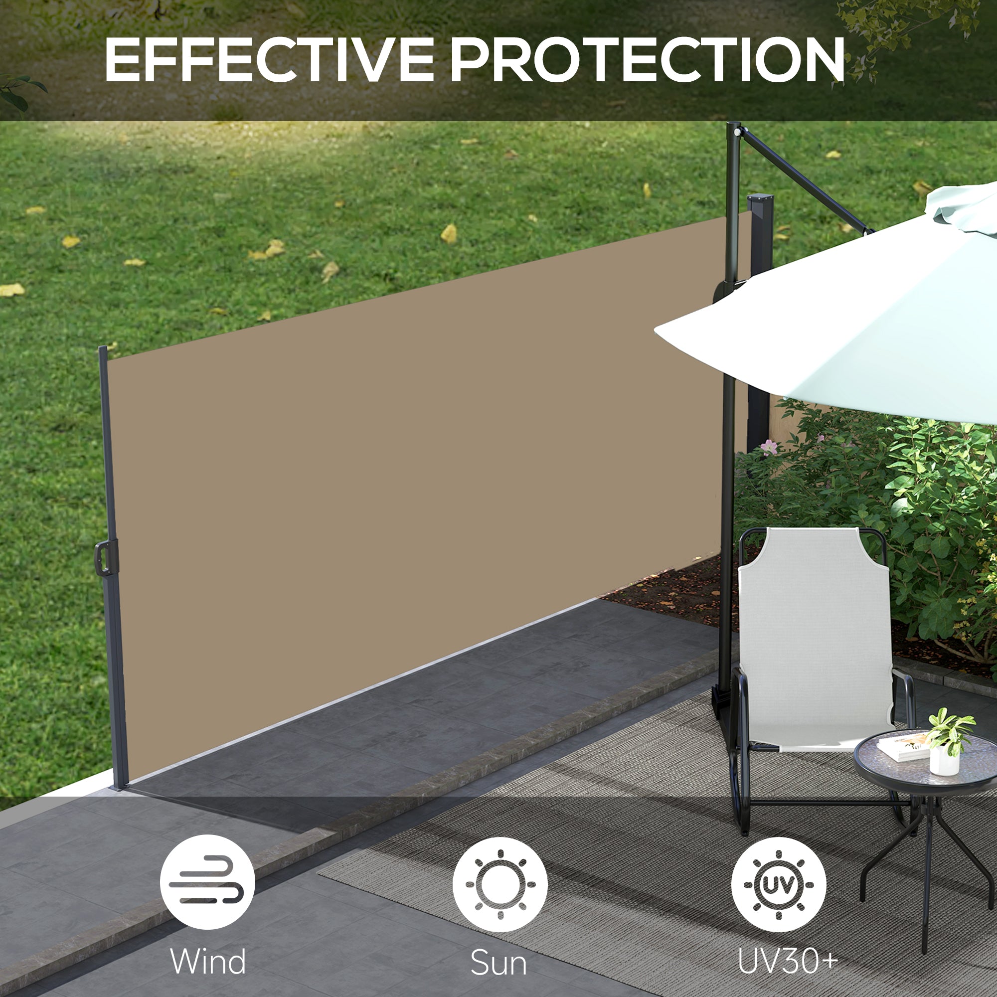 Retractable Outdoor Privacy Screen Awning with UV Protection - Khaki