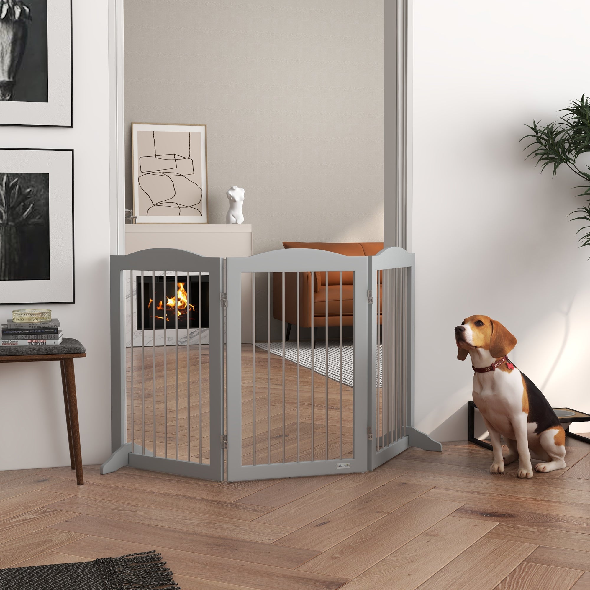 Foldable Dog Gate, Freestanding Pet Gate, with Two Support Feet, for Staircases, Hallways, Doorways - Grey