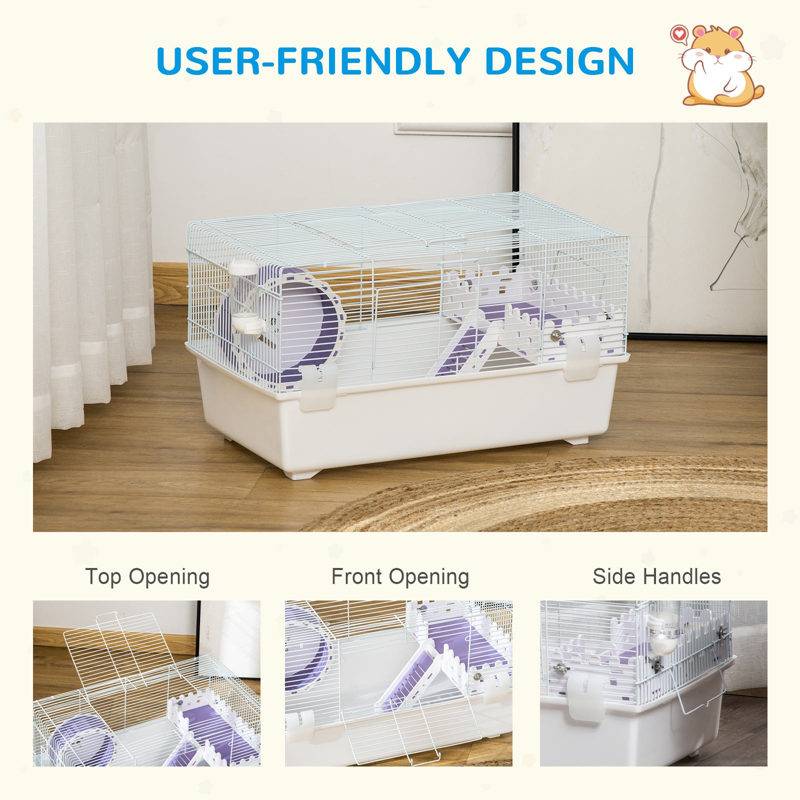 Two-Tier Hamster Cage Gerbil Haven Multi-Storey Rodent House Small Animal Habitat with Water Bottle, Excise Wheel, Ladder, White