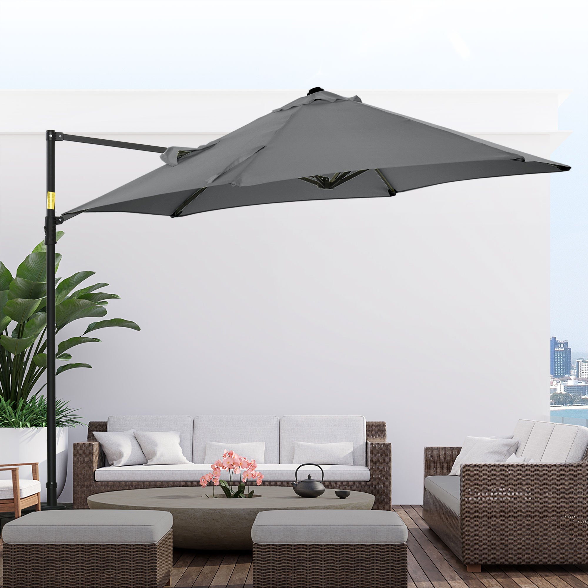 2.5 Metre Offset Cantilever Parasol Set with Cross Base - Dark Grey