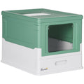 Hooded Cat Litter Box with Front Entry and Top Exit, Scoop Included, Large Space 47.5x35.5x36.7 cm - Green