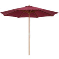 3 Metre Bamboo Wooden Patio Umbrella with Vented Canopy - Wine Red