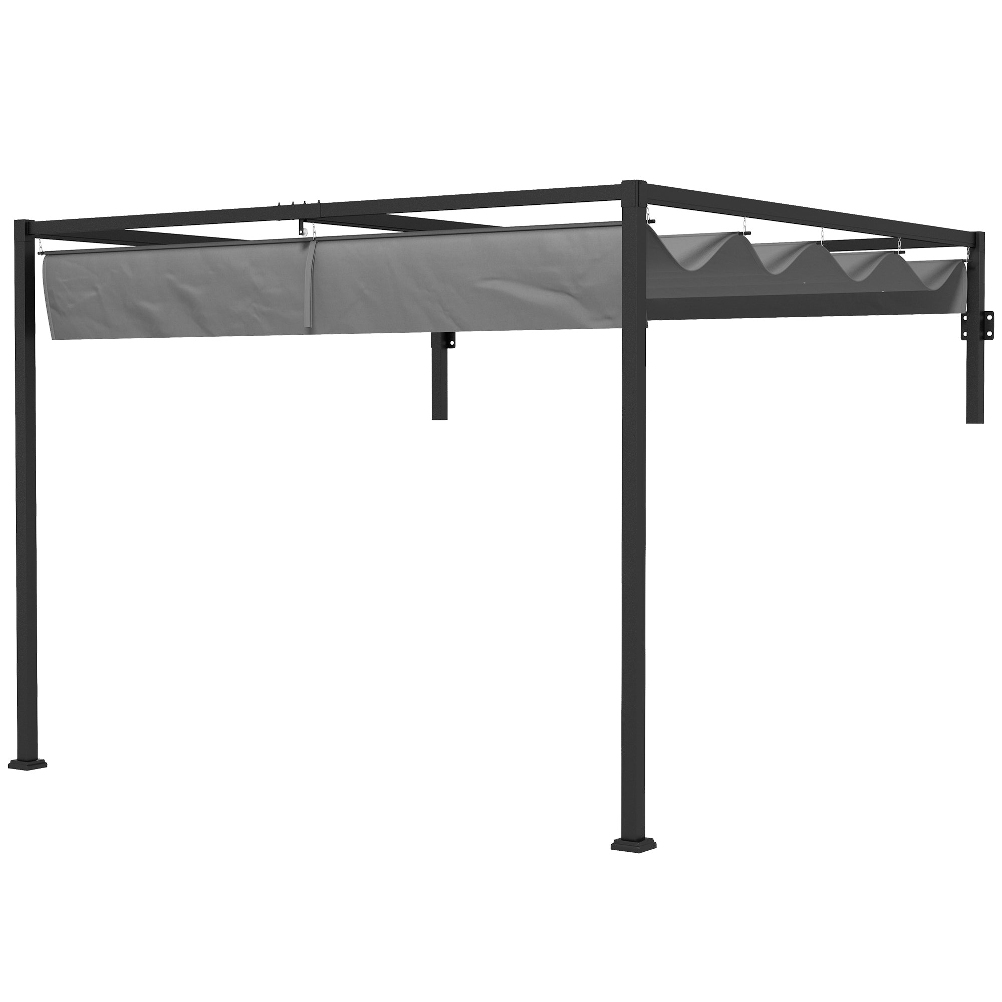 2 x 3(m) Lean To Pergola, Metal Pergola with Retractable Roof for Grill, Garden, Patio, Deck