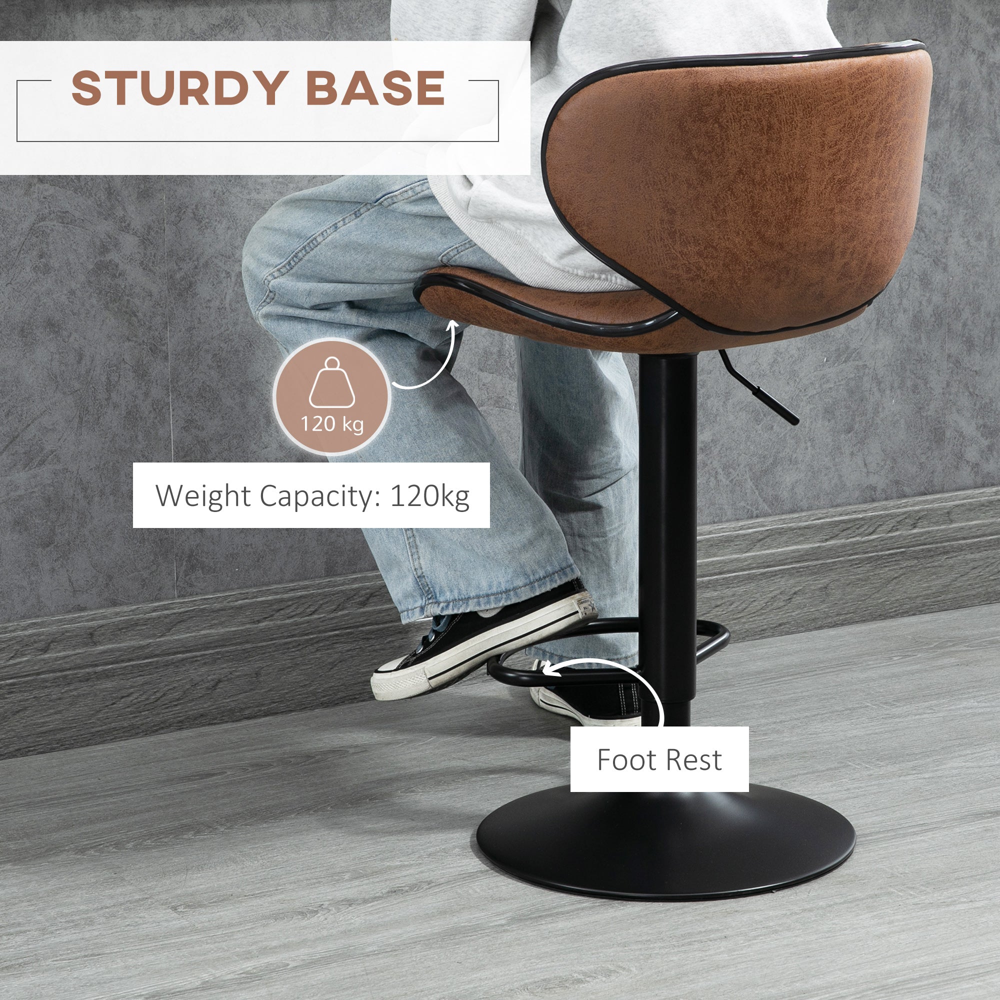 Set of 2 Adjustable Height Microfiber Bar Stools with Swivel Armless Seats - Brown