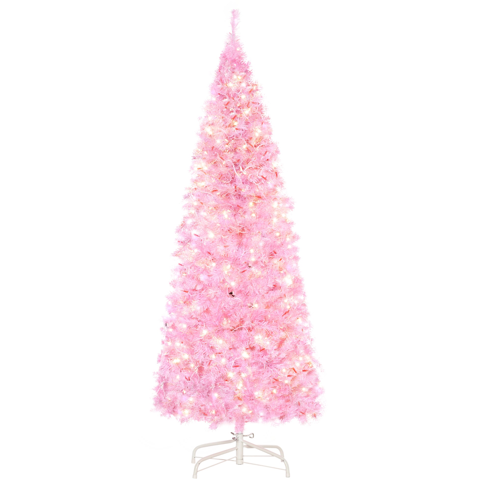 5' Tall Prelit Pencil Slim Artificial Christmas Tree with Realistic Branches, 250 Warm White LED Lights and 408 Tips, Xmas Decoration, Pink