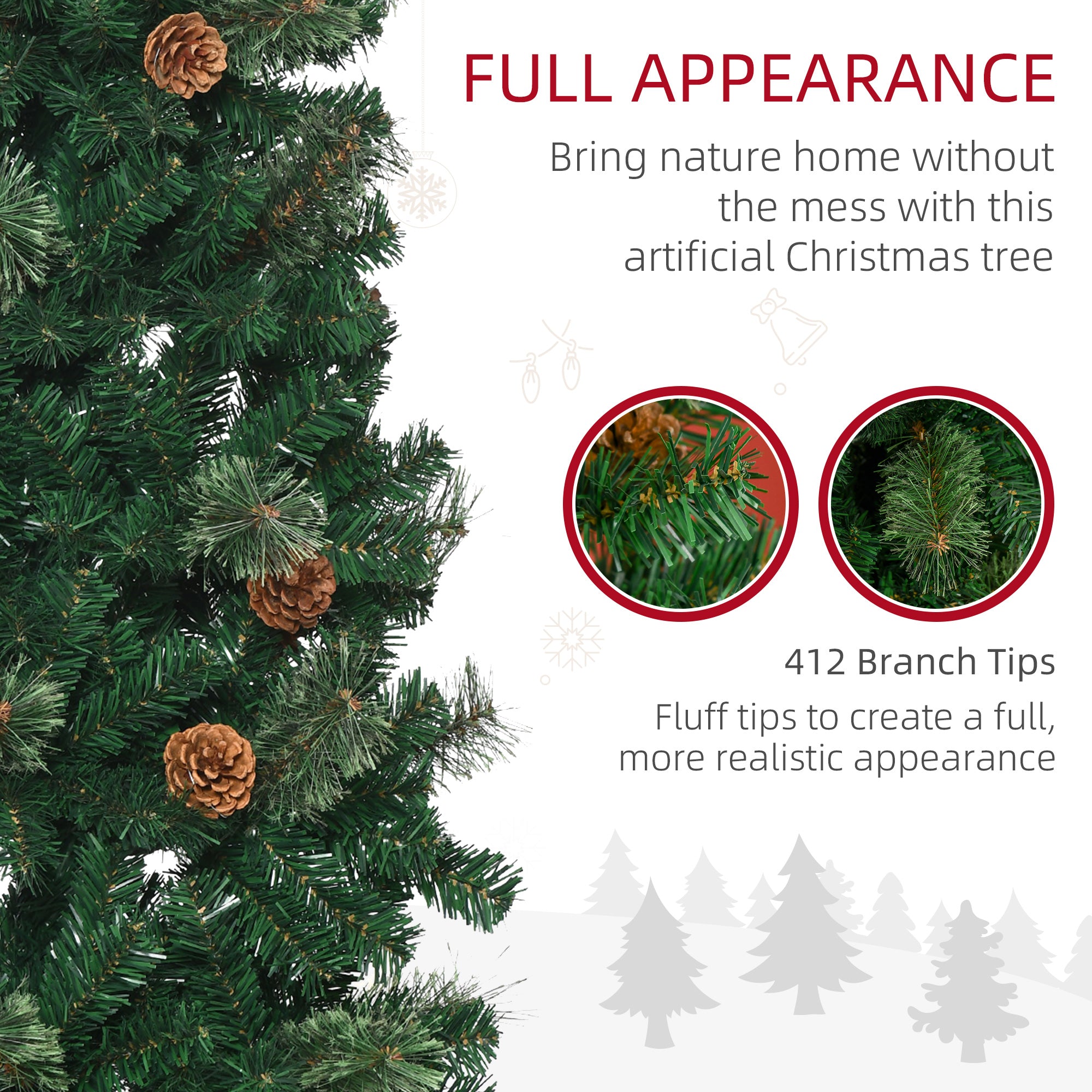 5.5' Tall Pencil Slim Artificial Christmas Tree with Realistic Branches, 412 Tip Count and 21 Pine Cones, Pine Needles Tree, Xmas Decoration