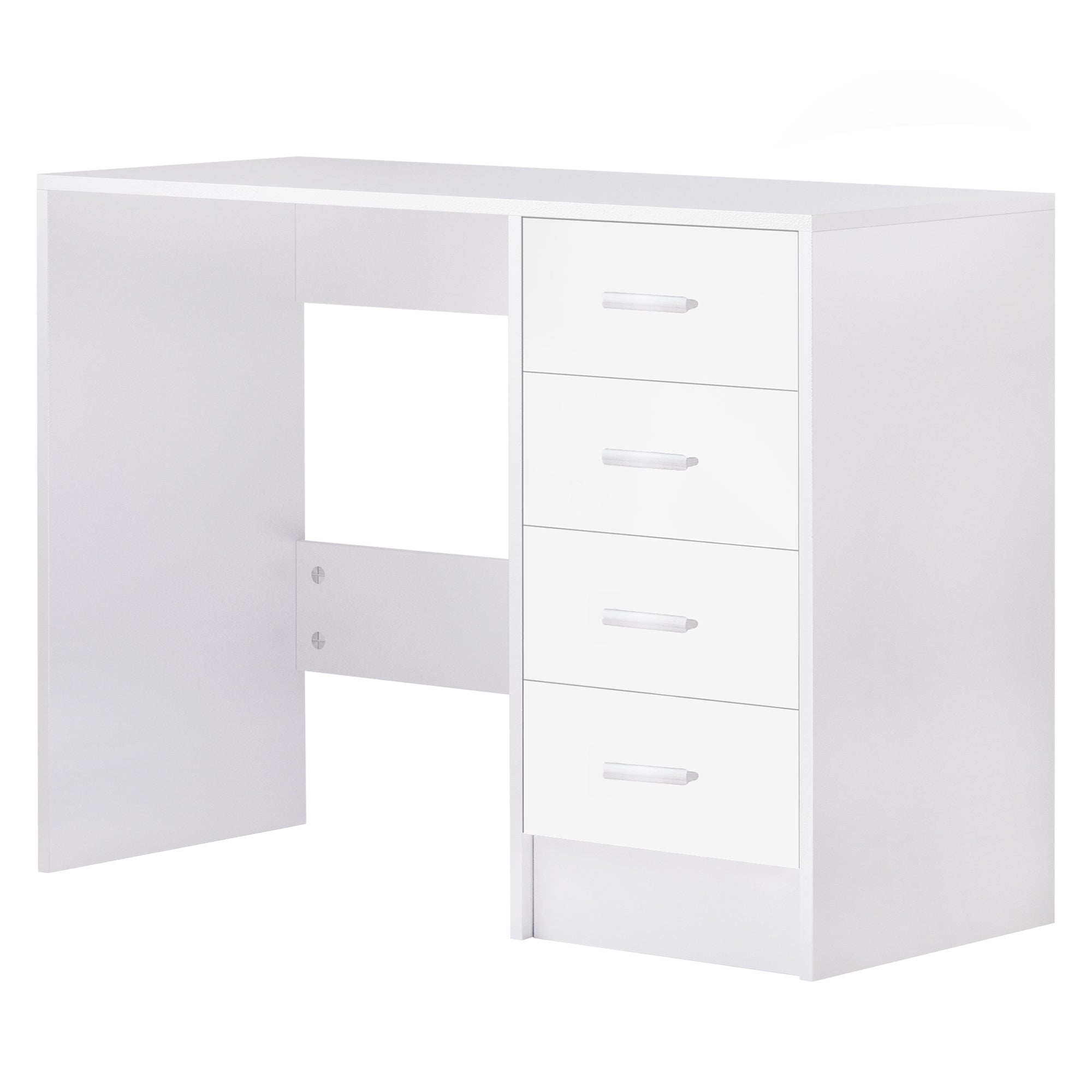 Computer Writing Desk with 4 Drawers, High Gloss Home Office Workstation, White