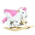 Unicorn Rocking Horse Wooden Kids Ride-On Plush Toy with Music - Pink/White