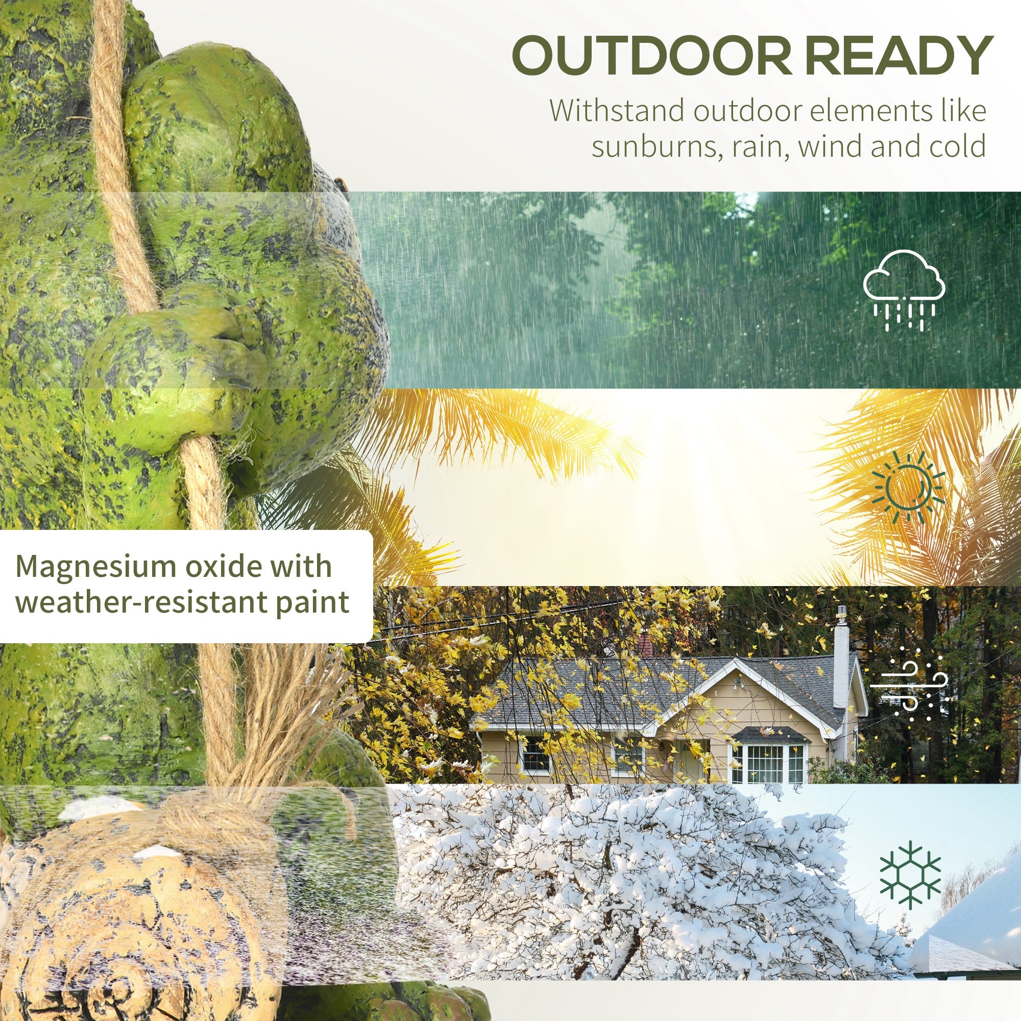 Hanging Garden Statue, Vivid Frog on Swing Art Sculpture, Outdoor Ornament Home Decoration, Green