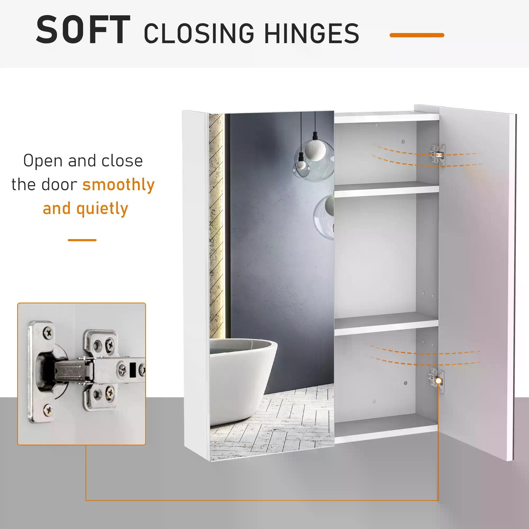 Bathroom Mirror Cabinet Wood Storage Shelf Wall Mount Double Door Cupboard Adjustable 60Wx15Dx75H - White