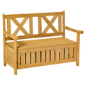 2 Seater Wood Garden Bench with Storage Chest and High Back - Brown