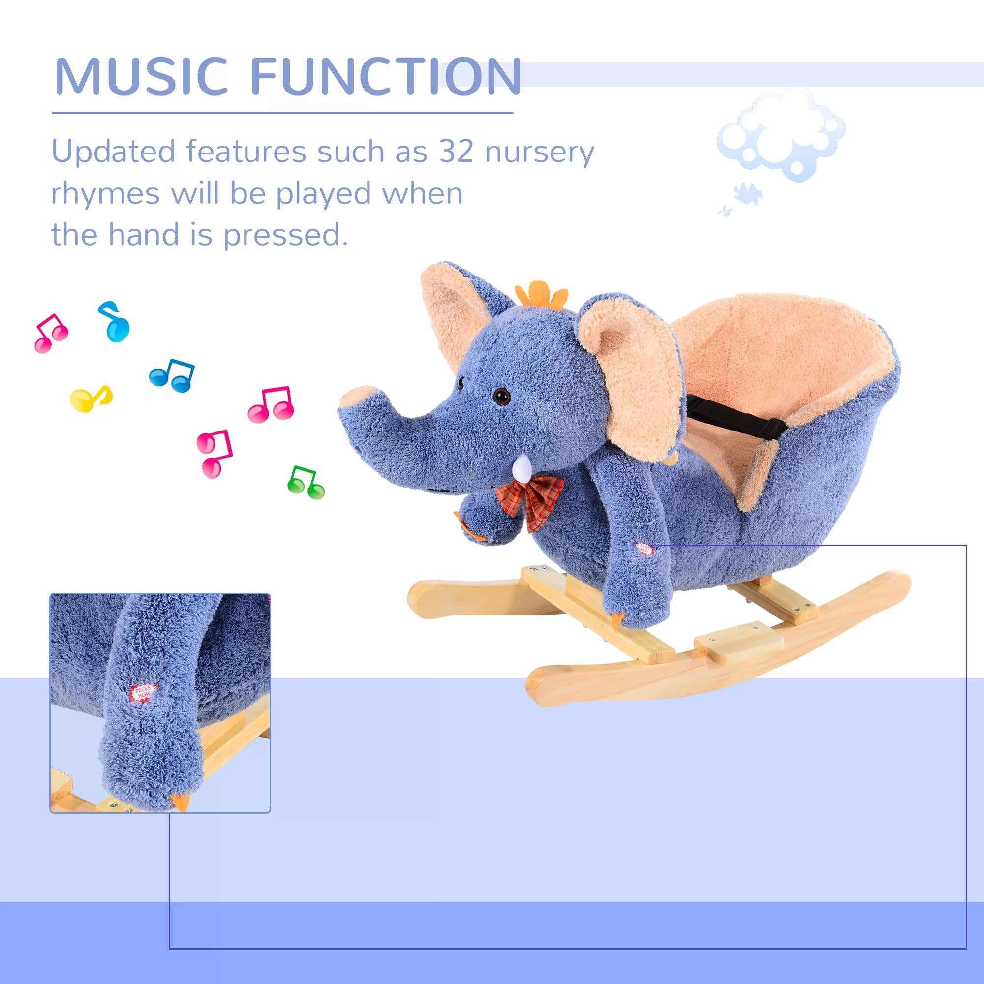 Children Kids Rocking Horse Toys Plush Elephant Rocker Seat with Sound Toddler Baby Gift Blue