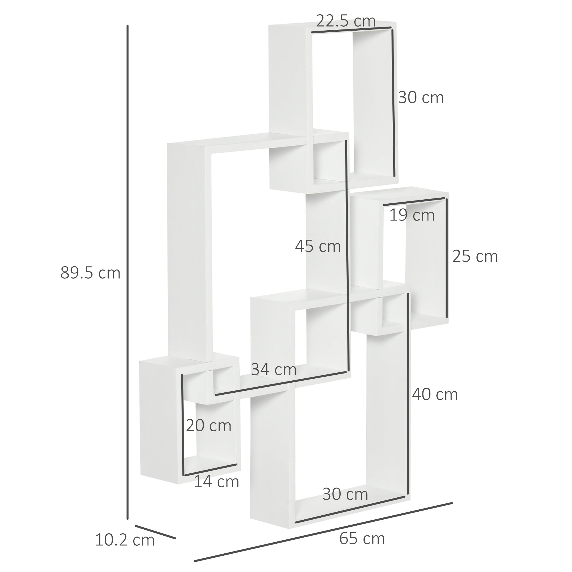 Floating Shelves, Wall Mounted Interlocking Cube Shelves, Display Wall Shelf for Living Room, Bedroom, Hallways, White