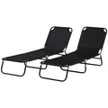 Set of 2 Folding Outdoor Sun Loungers with Reclining Back, Steel Frame Garden Chairs - Black