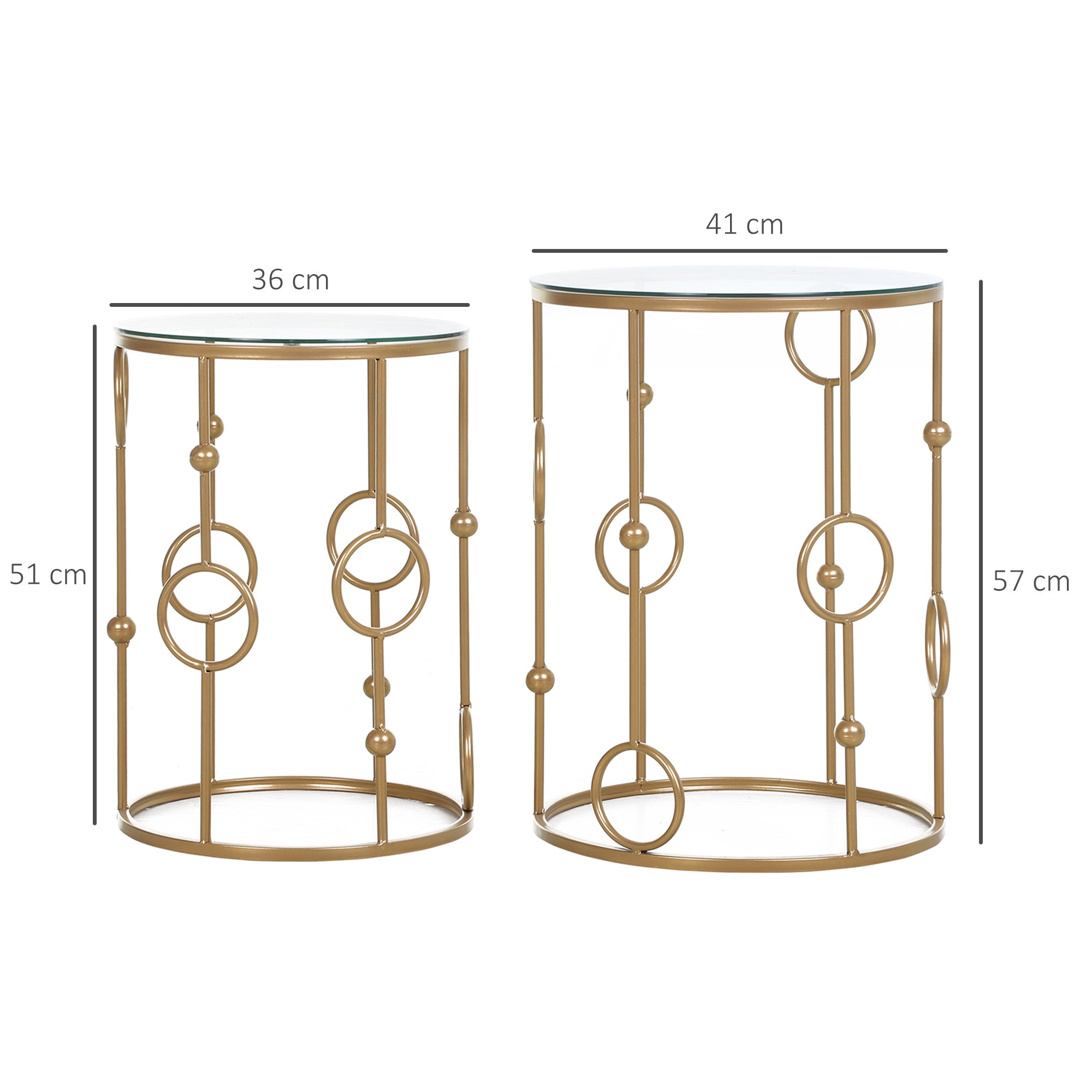 Round Coffee Tables Set of 2, Gold Nest of Tables with Tempered Glass Top, Steel Frame for Living Room, Gold