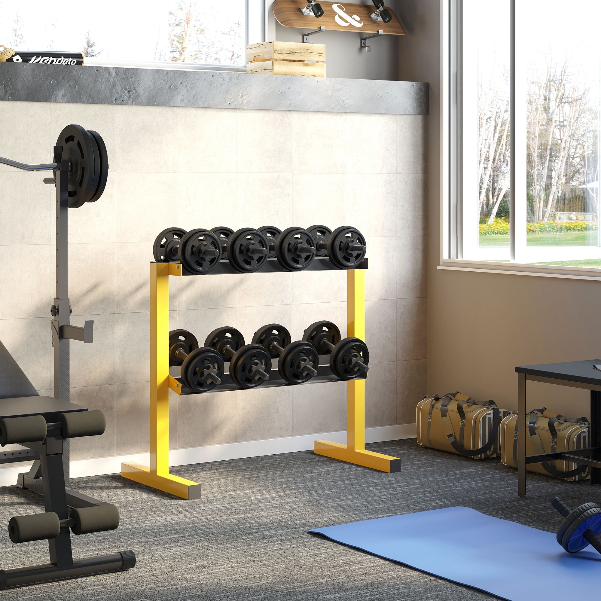 Dumbbell Rack Stand, 2-Tier Weight Storage Organizer, Stable Dumbbell Holder for Home Gym