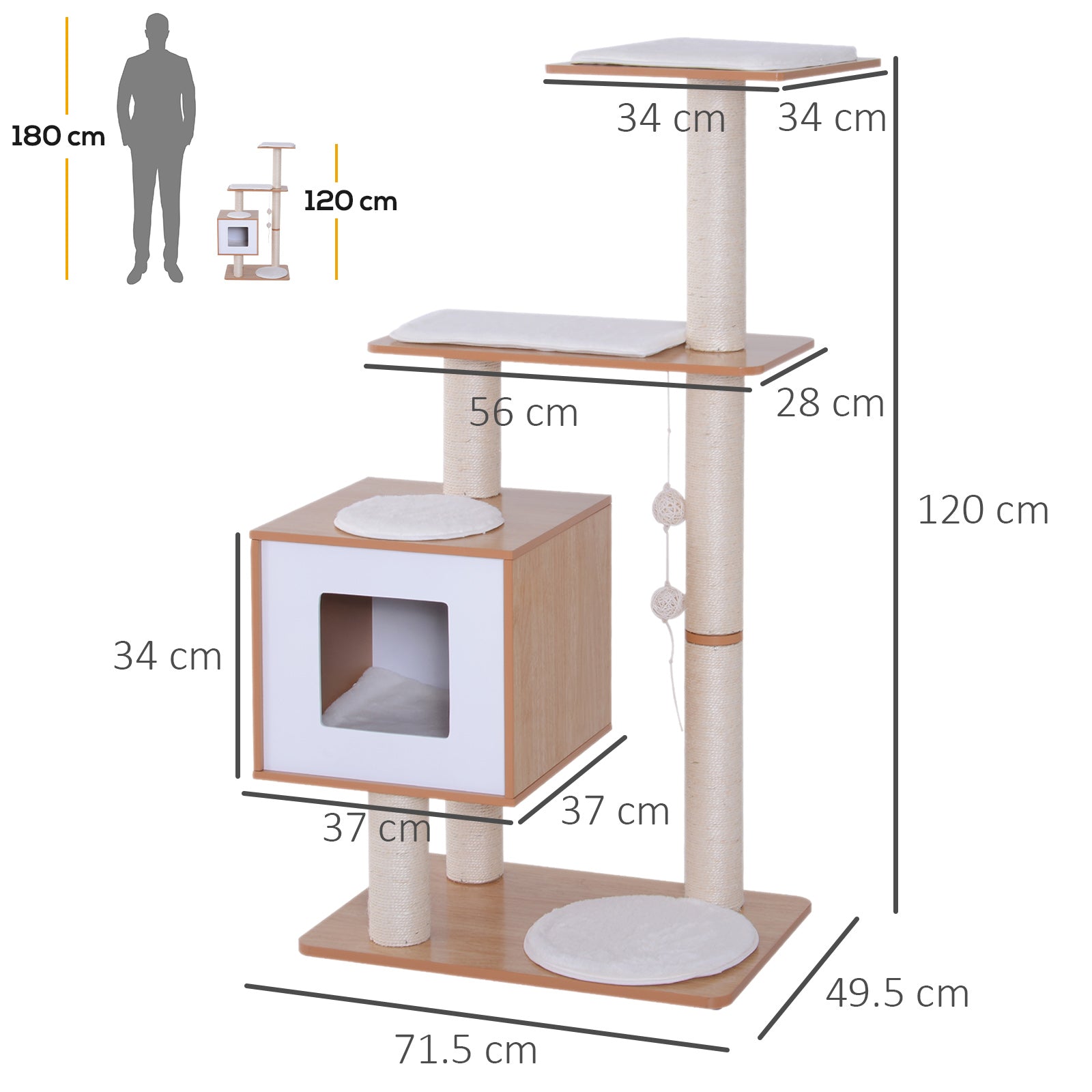 Cat Tree Wooden Cat Scratching Post for Indoor Cats Kitten House Condo Activity Center w/ Cushion Hanging Toy Multi-level