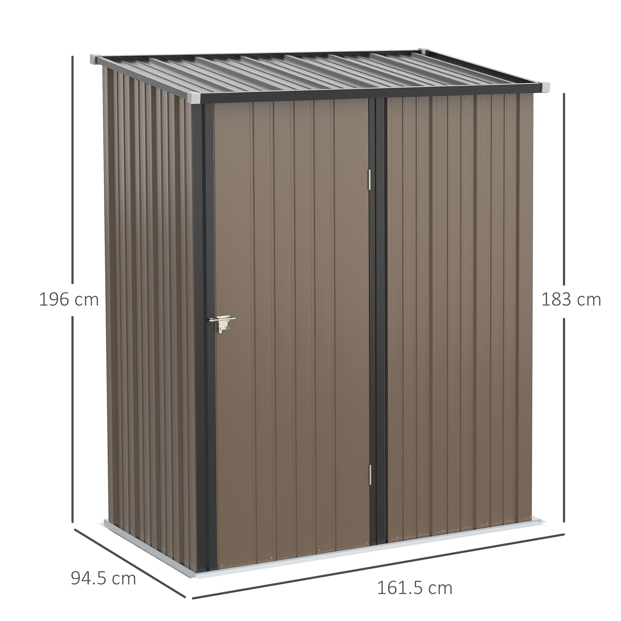 5 x 3 ft Metal Garden Storage Shed Patio Corrugated Steel Roofed Tool Shed with Single Lockable Door, Brown