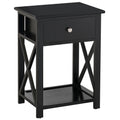 Traditional Accent End Table with Drawer and X Bar Shelf 40x30x55 cm - Black