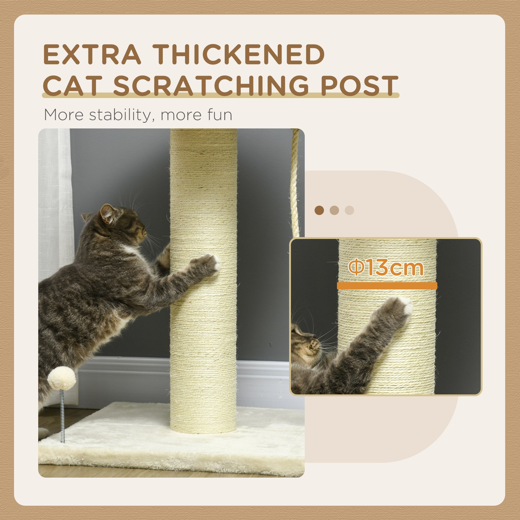 Cat Tree, with Sisal Wrapped Scratching Post - Cream