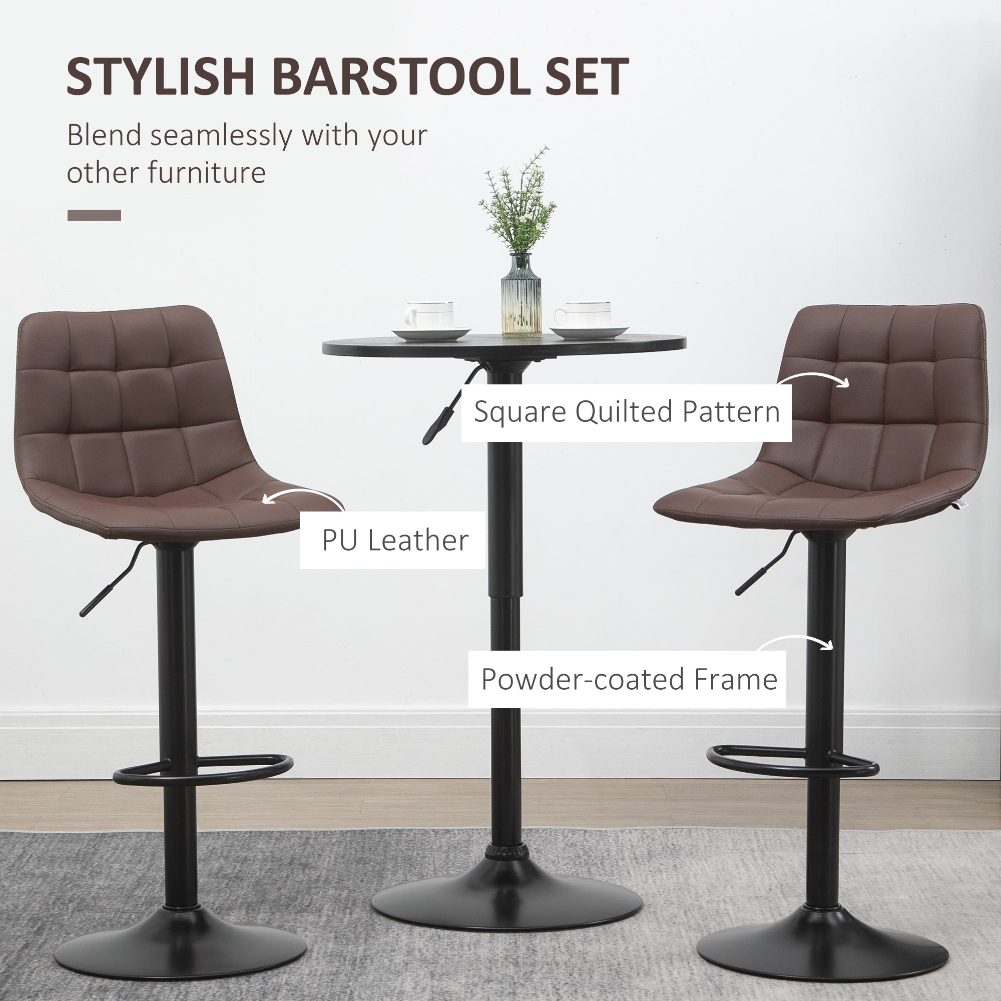 Adjustable Bar Stools Set of 2, Counter Height Barstools Dining Chairs 360° Swivel with Footrest for Home Pub and Kitchen, Brown