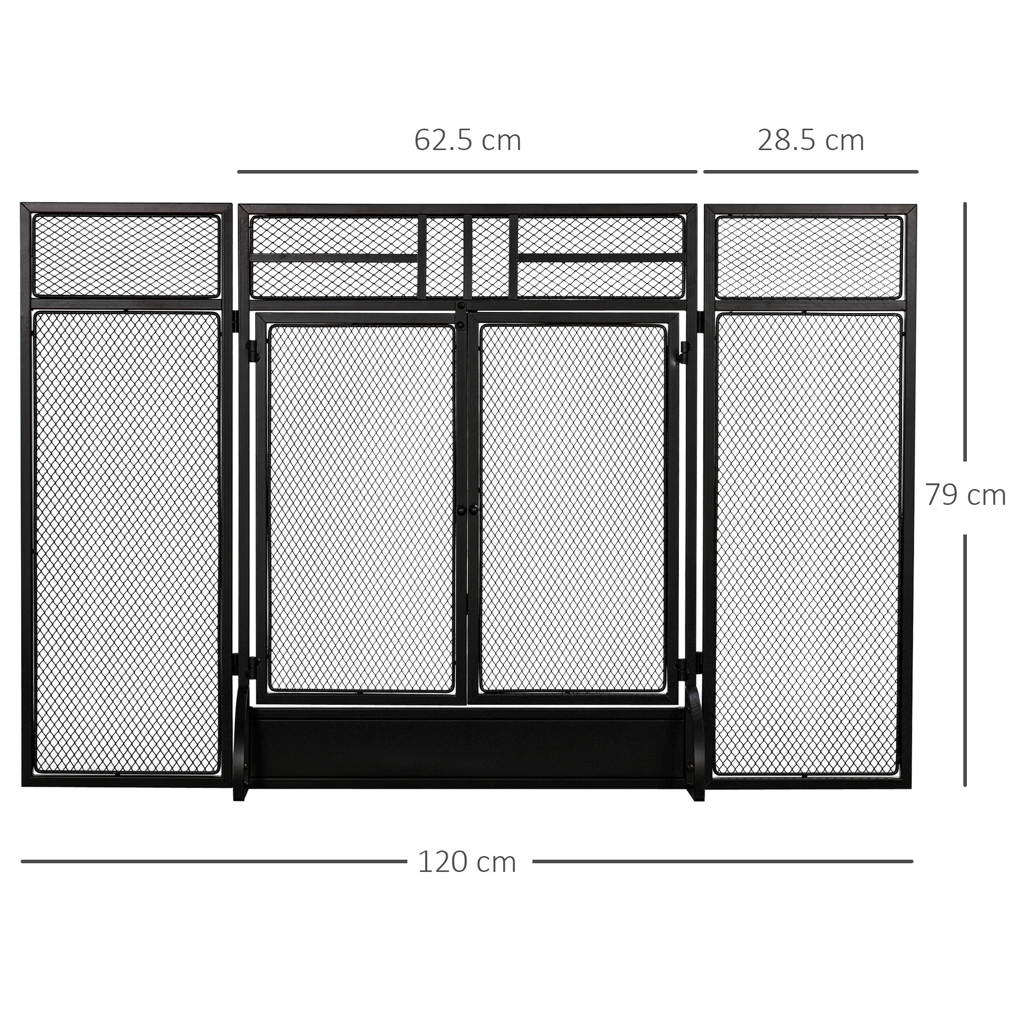 3-Panel Folding Fireplace Screen with Door, Freestanding Spark Guard, Metal Mesh Fireguard, Black