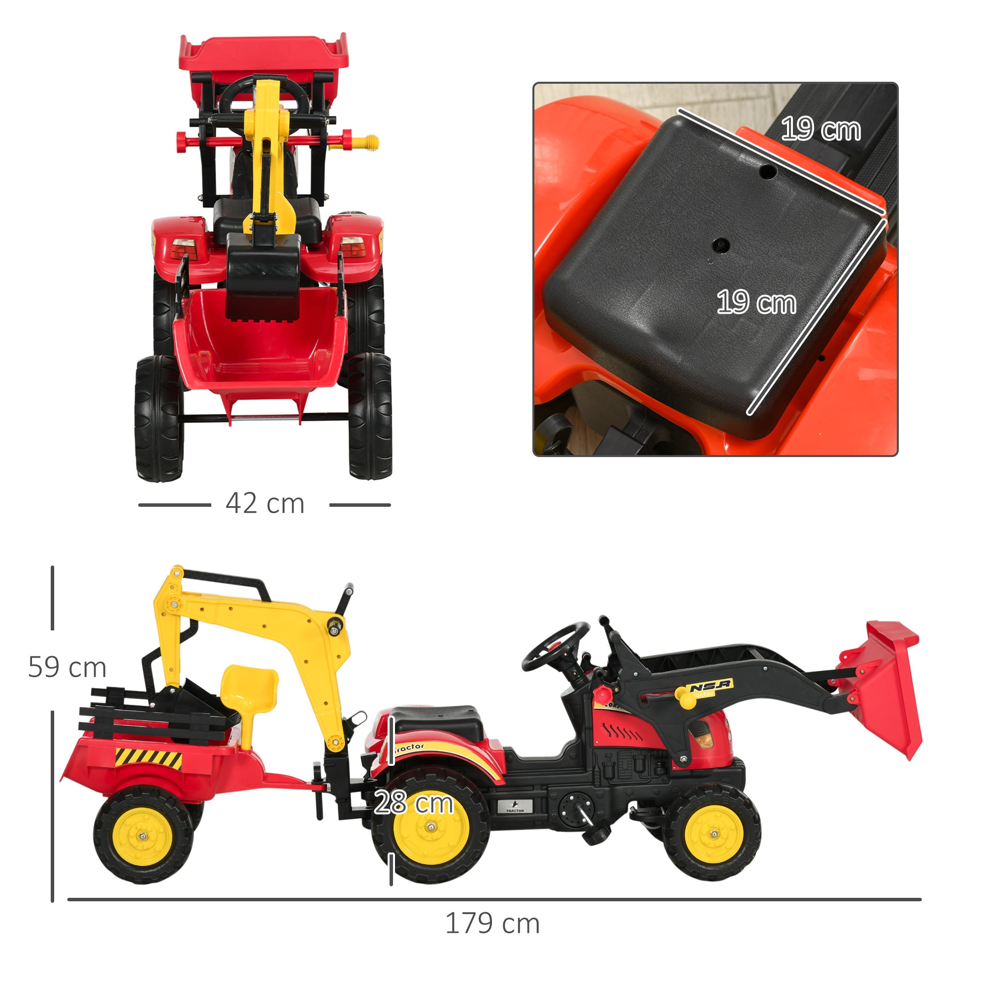 Kids Controllable Excavator Plastic Ride On Pedal Truck Red/Yellow