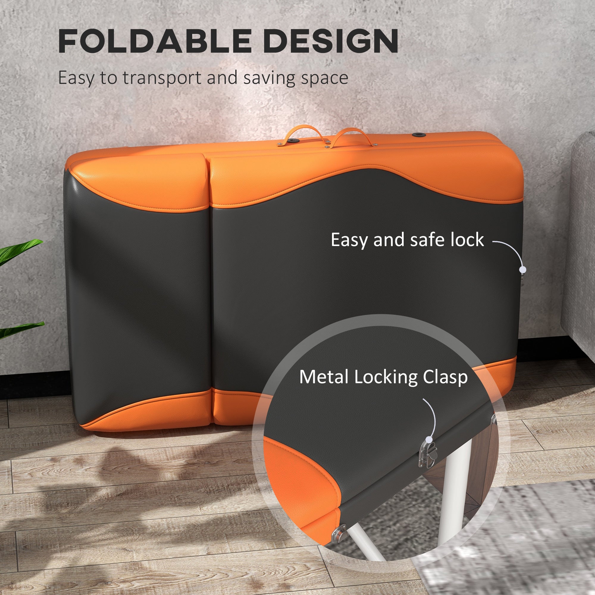 Professional Foldable Massage Table Salon SPA Facial Couch Bed - Black and Orange