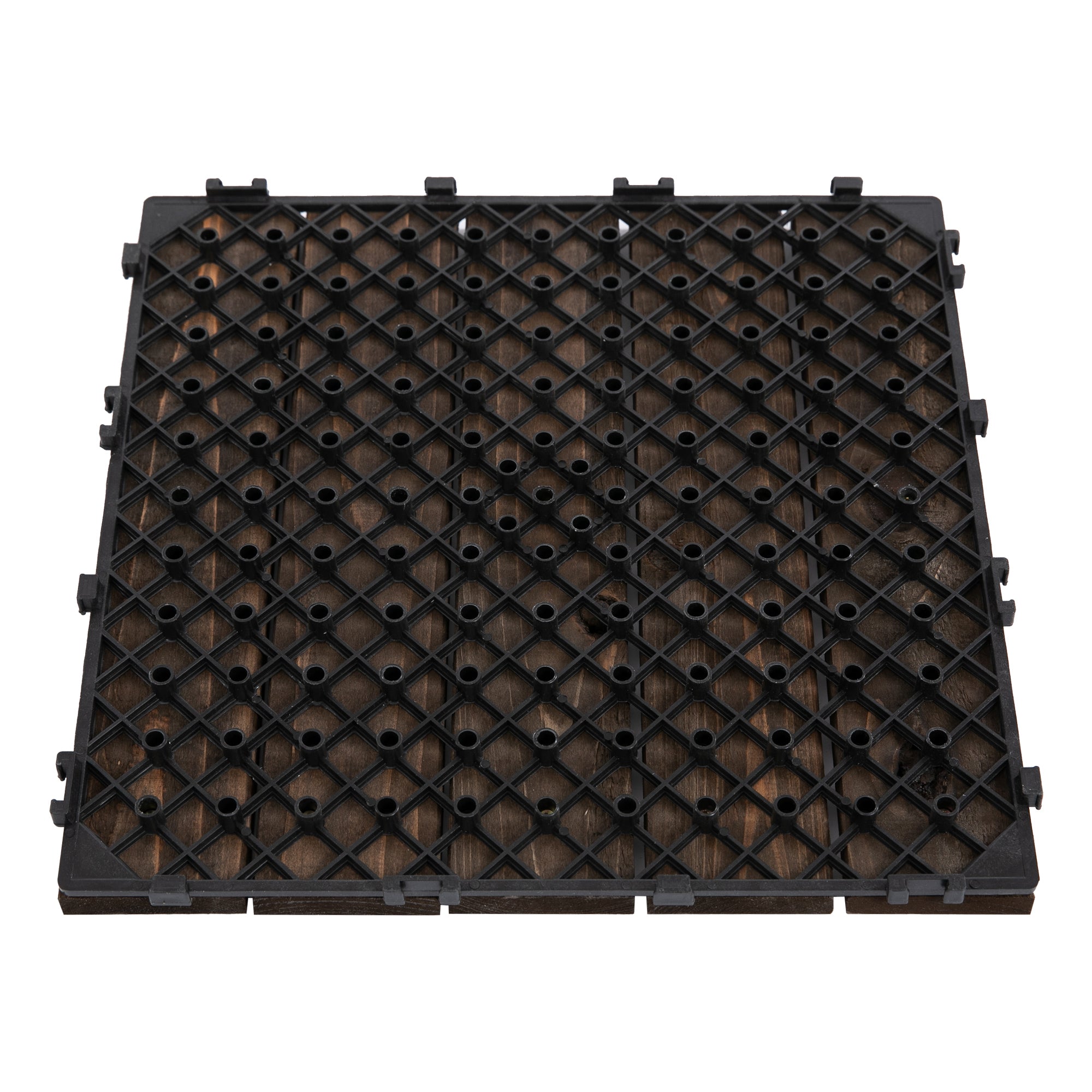 27-Piece Solid Wood Interlocking Decking Tiles Set 30x30cm - Black