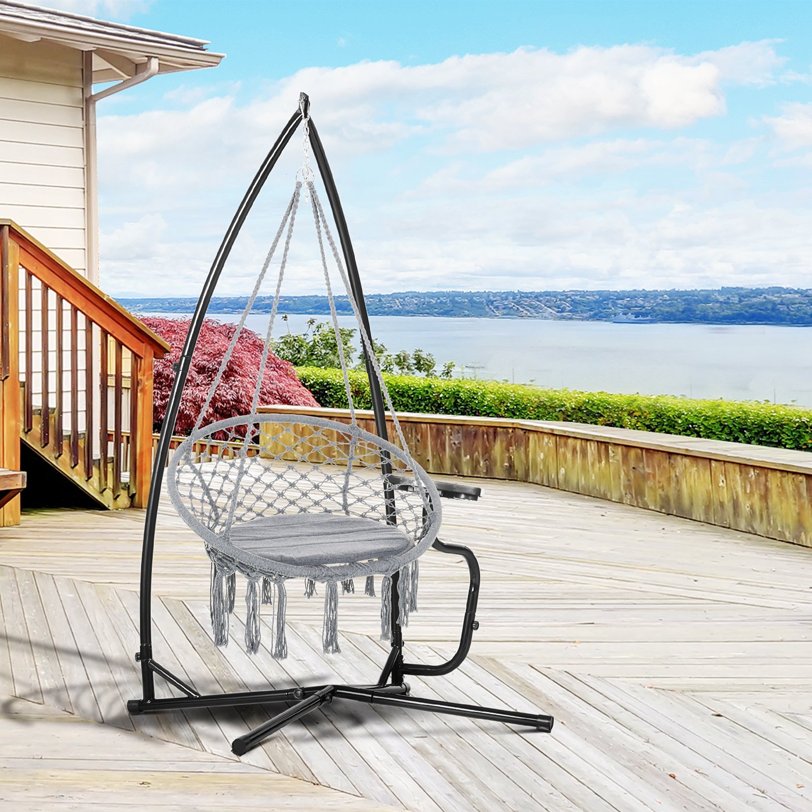 Hammock Chair Stand Only Construction Heavy Duty Metal C-Stand for Hanging Hammock Chair Porch Swing Indoor or Outdoor Use