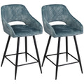 Elegant Velvet Bar Stools Set of 2 with High Back and Footrest - Blue