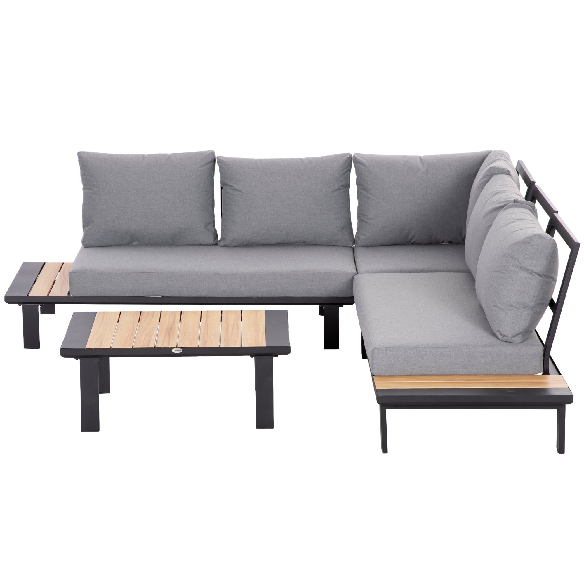 4 Pieces Aluminium Garden Furniture Set L Shape Sofa Set with Tables, Cushions for Indoor, Garden, Patio, Dark Grey