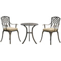 3 Piece Cast Aluminium Garden Bistro Set for 2 with Parasol Hole and Cushions - Bronze