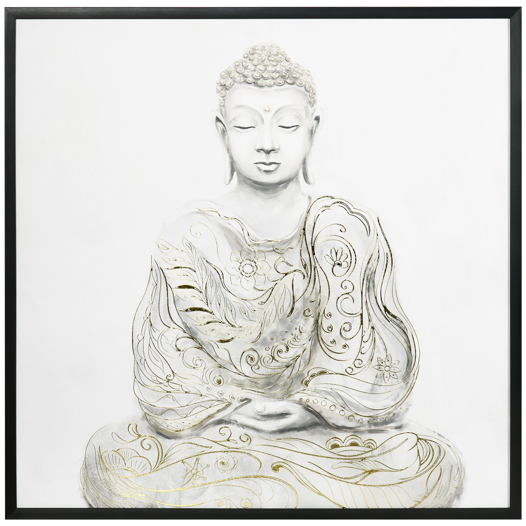 Canvas Wall Art Gold Textured Buddha Sit in Meditation, Wall Pictures for Living Room Bedroom Decor, 83 x 83 cm