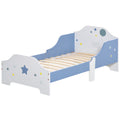 Kids Toddler Wooden Bed with Guardrails and Star Design 143x74x59 cm - Blue