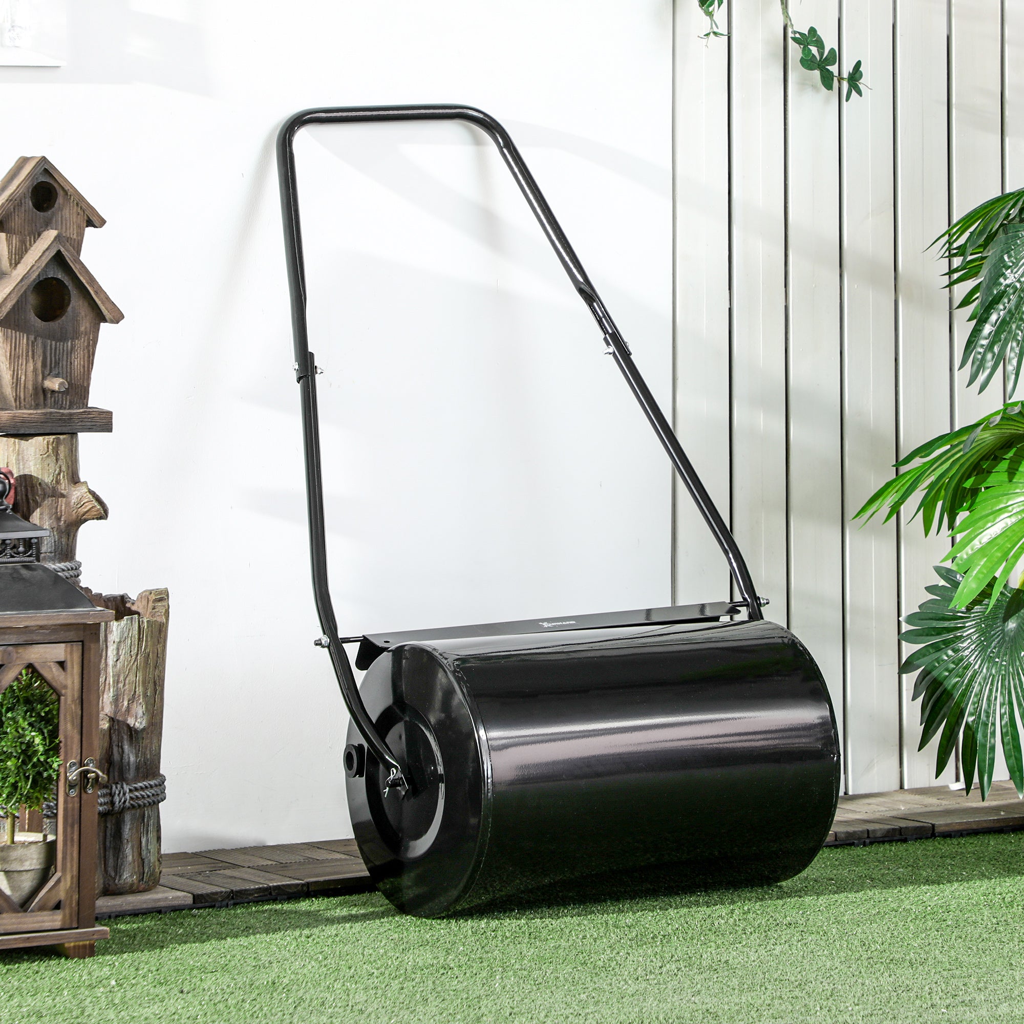 38L Heavy Duty Water or Sand Filled Garden Steel Lawn Roller Drum ?50cm Black