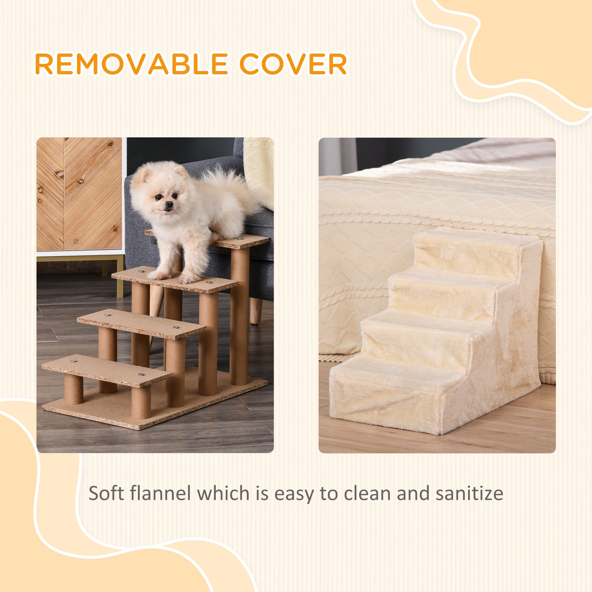 Dog Steps 4-Steps Design with Washable Plush Cover for High Bed Sofa, Dog Stairs for Small Dog and Cat