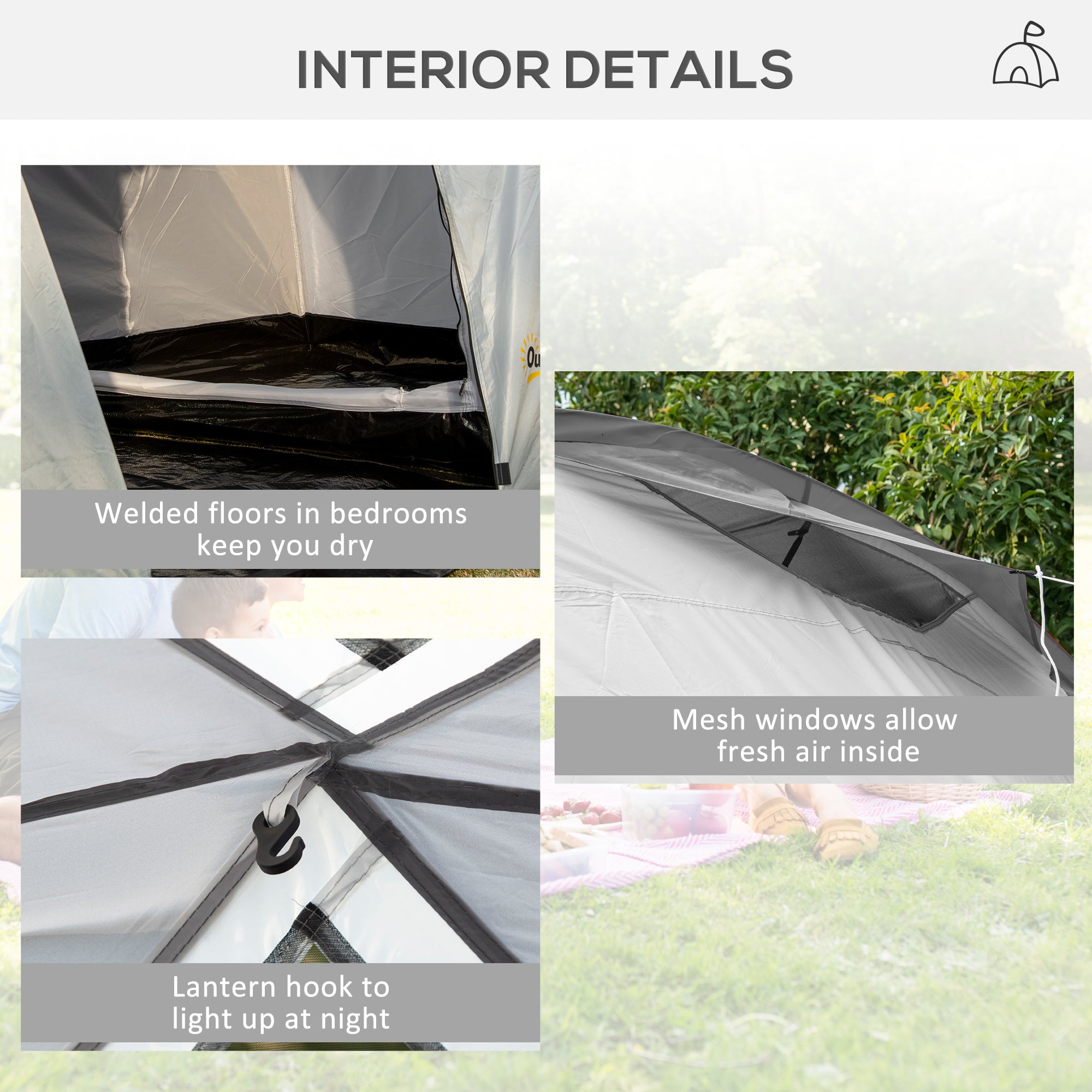 4 Person Waterproof Tunnel Tent with Two Bedrooms and Vestibule - Green