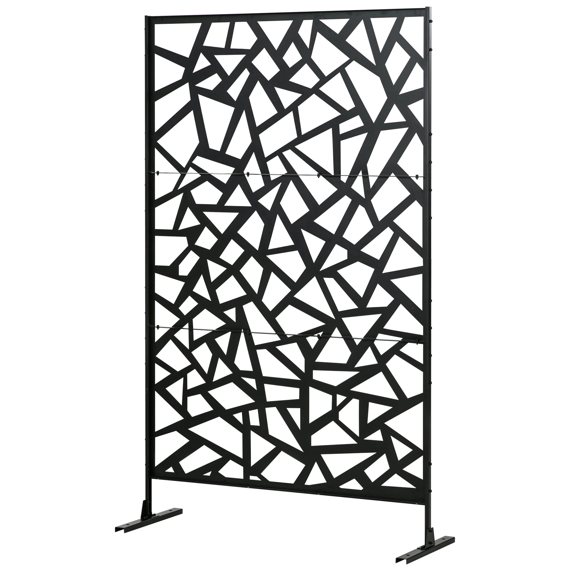 Freestanding Metal Garden Partition Screen with Expansion Screws 198x122cm - Black