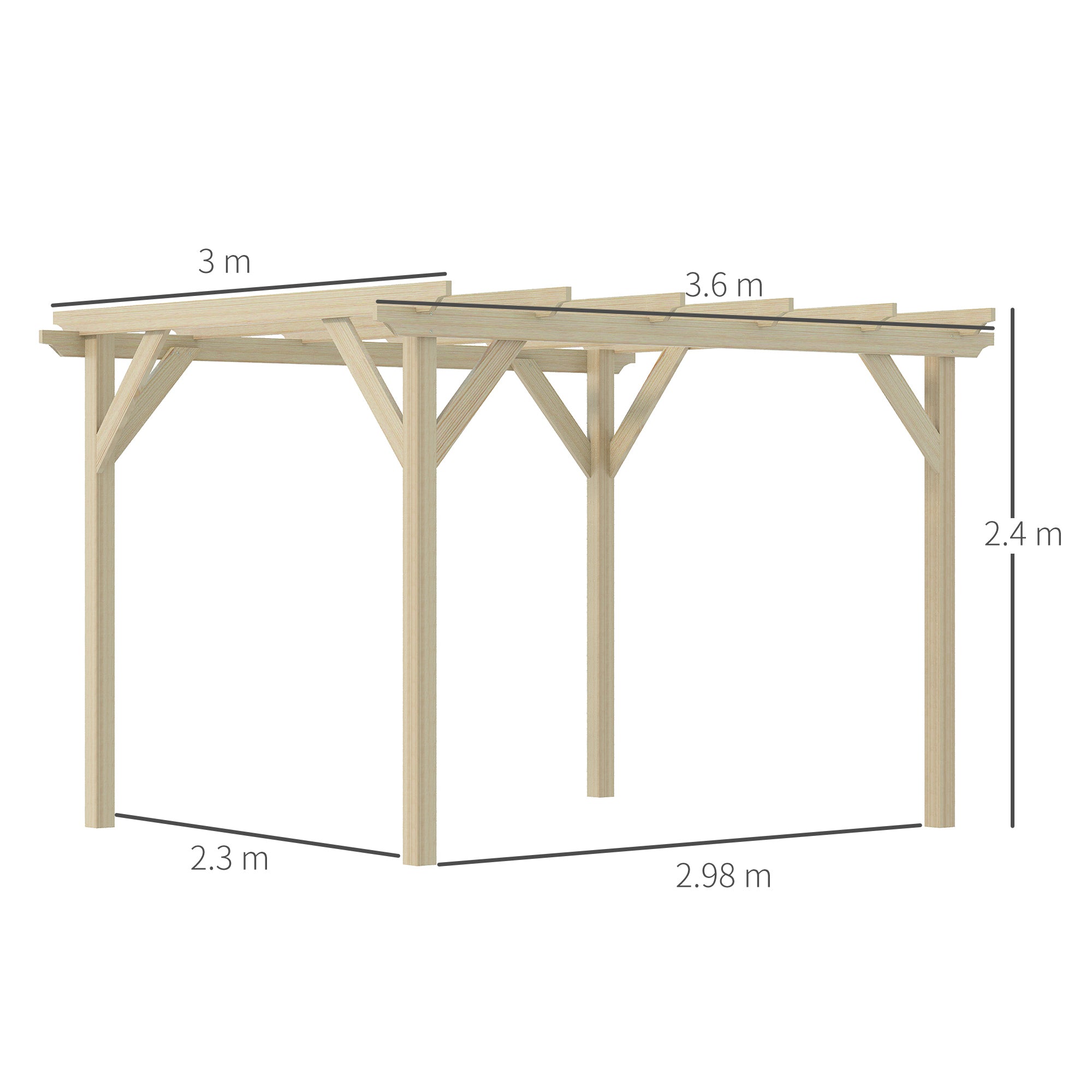 3.6 x 3(m) Wooden Garden Pergola Kit Decorative Outdoor Gazebo Shelter for Climbing Vines, Flowers, Natural