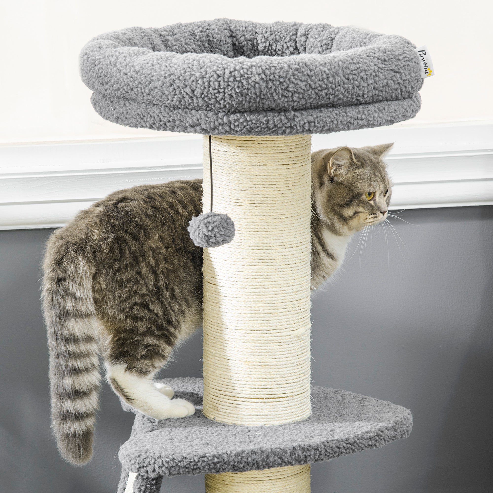 Cat Tree Cat Tower with Cat Scratching Posts, Pad, Bed, Toy Ball for Cats under 6 Kg, Dark Grey & Beige