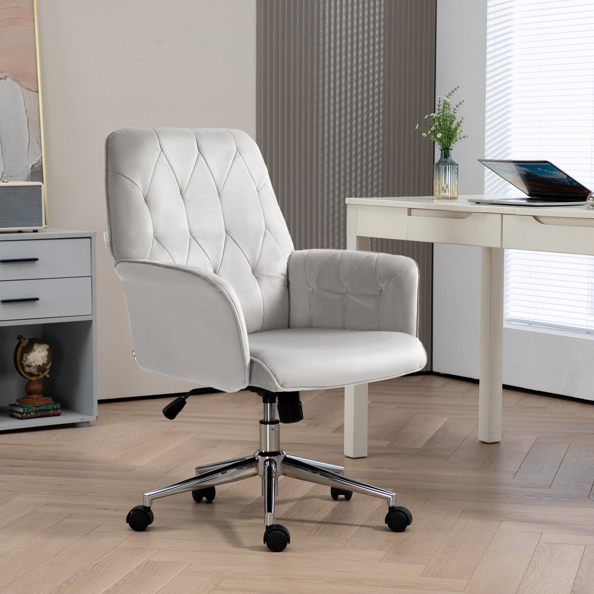 Linen Computer Chair with Armrest, Modern Swivel Chair with Adjustable Height, Light Grey