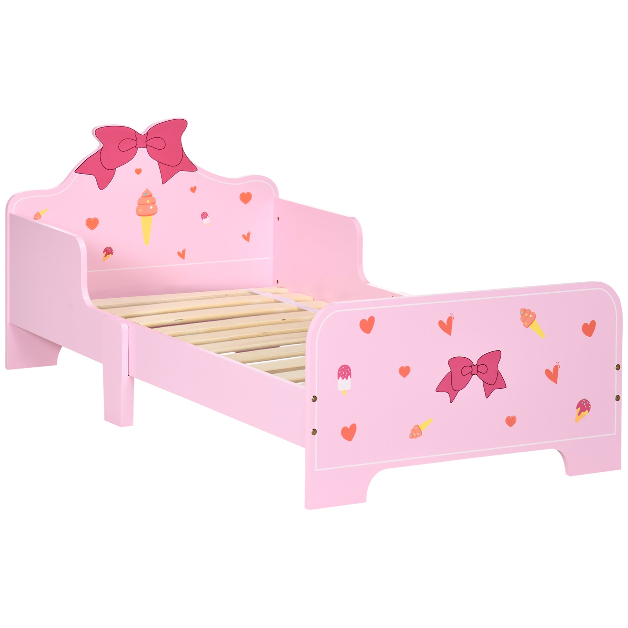 Princess-themed Kids Toddler Bed with Cute Patterns, Safety Side Rails Slats, Kids Bedroom Furniture for 3-6 Years, Pink, 143 x 74 x 59 cm