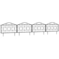 Set of 4 Rustproof Metal Garden Fence Panels with Decorative Curved Design - Black