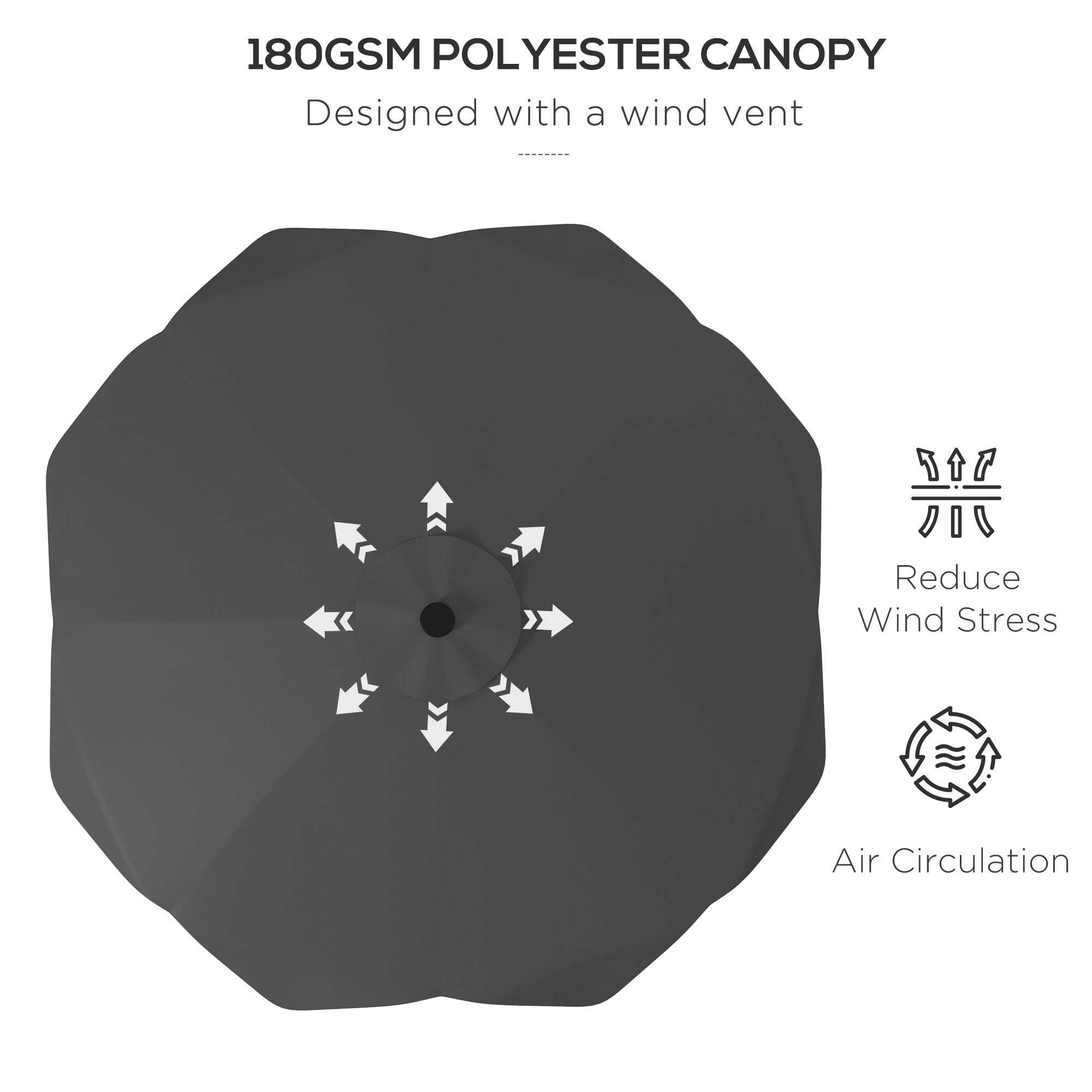 Solar Patio Umbrella with LED and Tilt, Outdoor Market Table Umbrella Parasol with Crank, 3 x 3 (m), Dark Grey