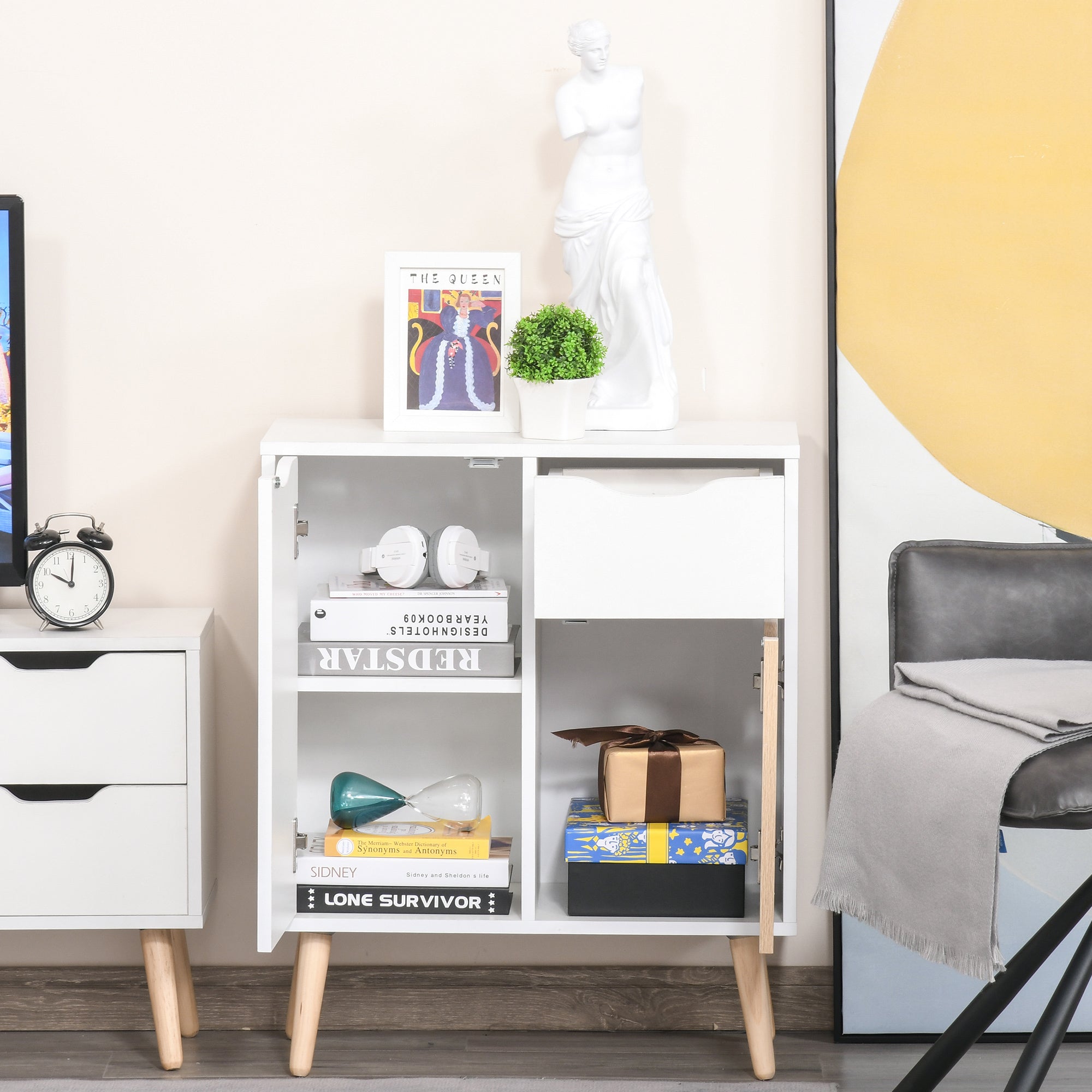 Floor Cabinet Storage Cupboard Sideboard with Drawer for Bedroom, Living Room, Entryway, Natural