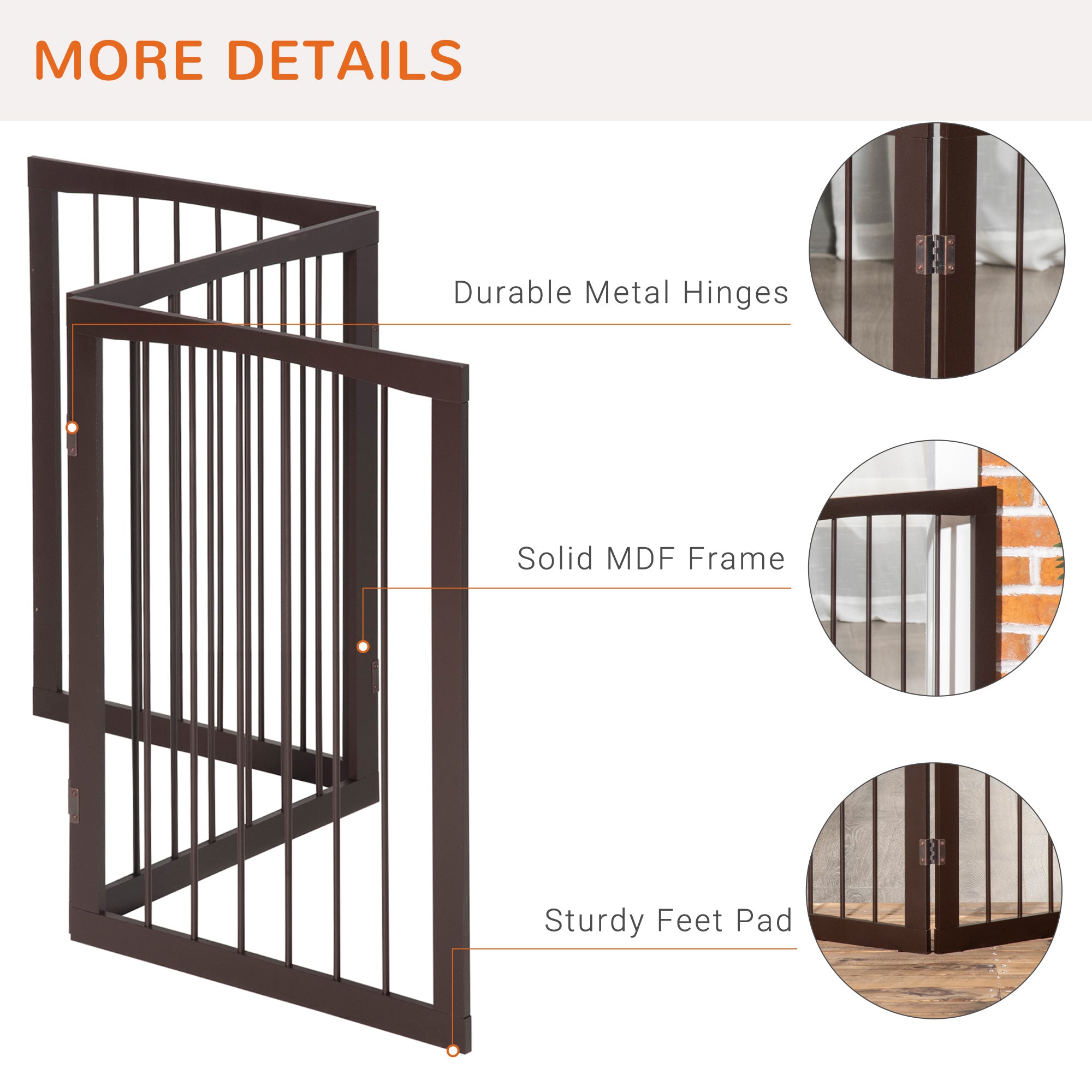 Folding 3 Panel Pet Gate Wooden Foldable Dog Fence Indoor Free Standing Safety Gate Portable Separation Pet Barrier Guard