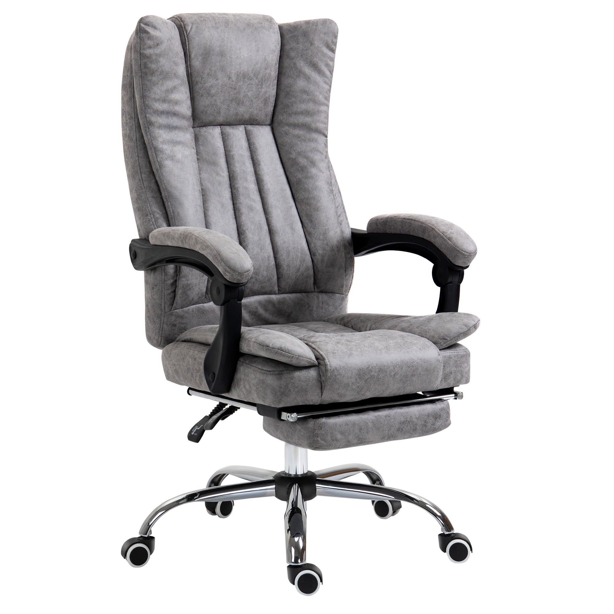 Home Office Chair Microfibre Desk Chair with Reclining Function Armrests Swivel Wheels Footrest Grey