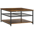 Industrial Square Coffee Table with 3-Tier Storage Shelves - Rustic Brown