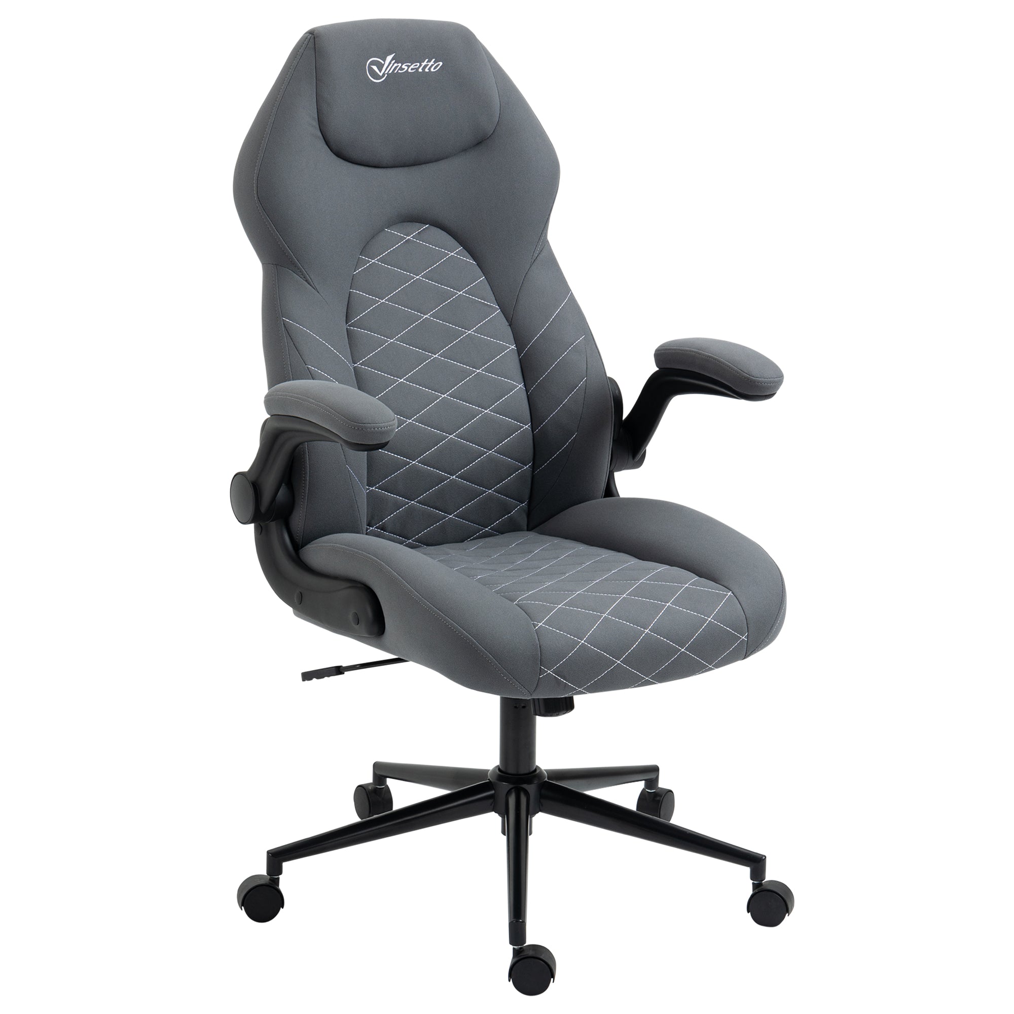 Home Office Desk Chair, Computer Chair with Flip Up Armrests, Swivel Seat and Tilt Function, Dark Grey